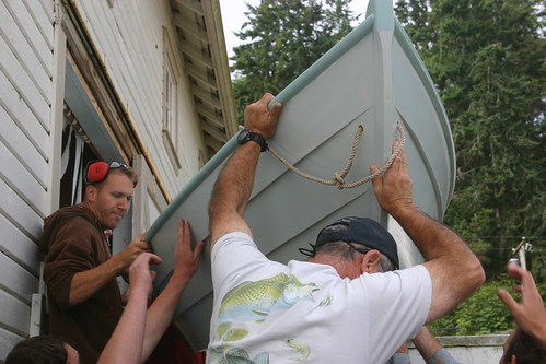 Port Hadlock WA - Boat School - Launching the HEIDI Skiff, a summer workshop boat