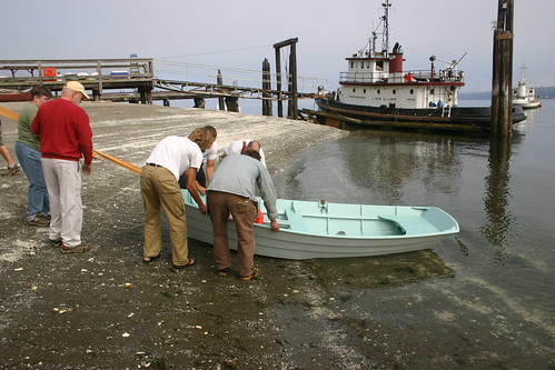 Port Hadlock WA - Boat School - Launching the HEIDI Skiff, a summer workshop boat