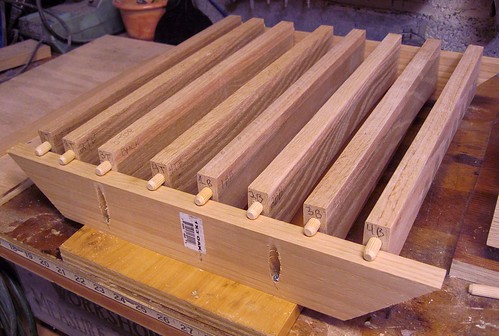 Staining: A rack to hold the front and back rails.