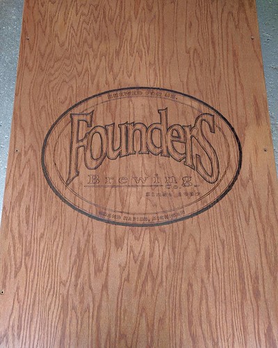 Stained wood grain makes the logo pop  #foundersbrewing #woodburning #cornhole #beanbags  #<a href=