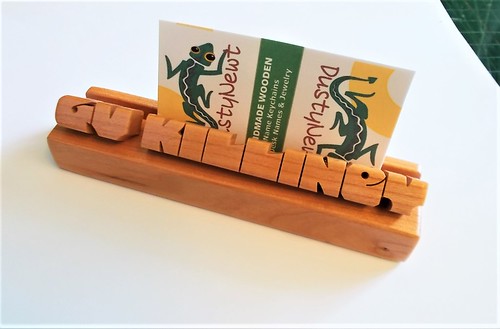 Custom Desk Name and Business Card Holder - Cherry Wood