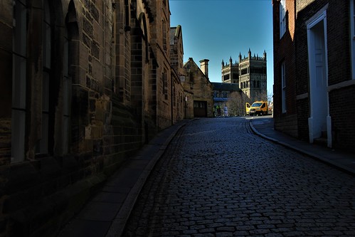 Cobbled Street Leading To Durham Cathedral, Durham City, County Durham, England.