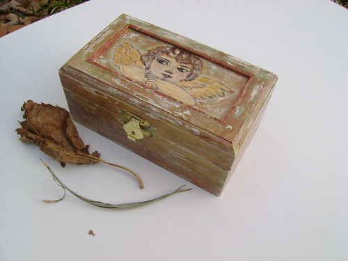 Jewelry Box-Keepsakes Box-Trinket Box-Treasure Box-Painting Wooden Box-Perfect Gift Idea-Chabby Chic-Vintage-Angel