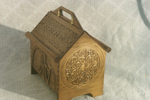 Hand carved sewing box