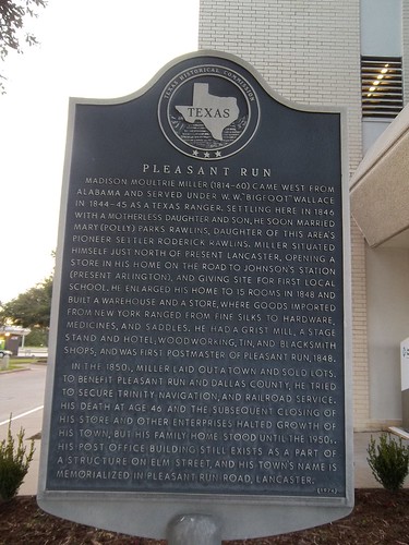 Pleasant Run, Lancaster, Texas Historical Marker