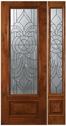 Hillsborough Decorative Glass 3-4 Lite Knotty Alder Entry Door  Tall 96 E18032-G