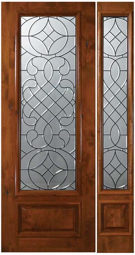 Savoy Decorative Glass 3-4 Lite Knotty Alder Entry Door  Tall 96 E18042-G