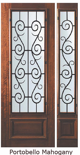 Charles Wrought Iron 3-4 Lite Mahogany Entry Door  Tall 96 P18662WS-G